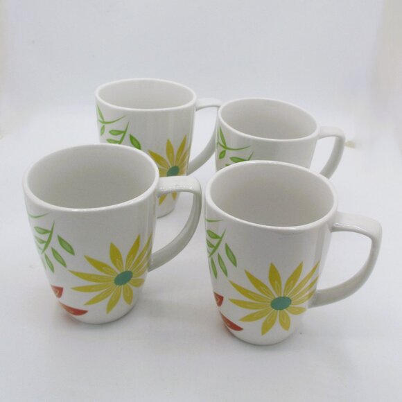 Corelle "Happy Days" Floral Porcelain Mug With Handle Set Of 4 Corning Bright Mu - Picture 1 of 7
